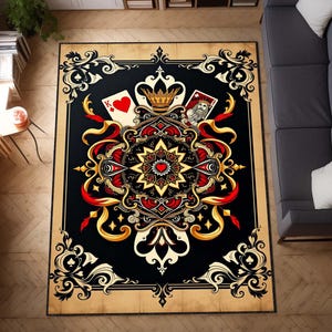 Tapete Art Déco para cartas de baralho, tapete vintage para área de pôquer, tapete para decoração de sala de jogos, tapete estilo cassino, decoração exclusiva para casa com tema de cartas, tapete para caverna do homem