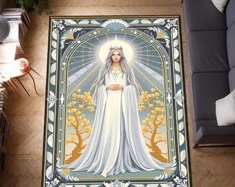 Galadriel Art Deco Rug, LOTR-Inspired Fantasy Carpet, Elven Dark Lord Floor Mat for Nerdy, Gothic, or Epic Middle Earth Decor Gift, Kidsroom