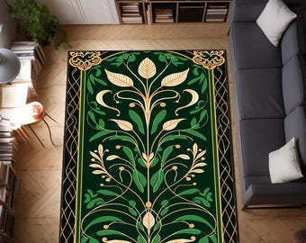 Eleganter Art-Deco-Teppich - Schwarz-grüner Luxusteppich, Vintage-Glam-Bodenteppich, geometrisches Muster, moderner klassischer Wohnakzent, schickes Design