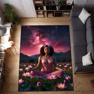 Meditation Woman Yoga Rug, Boho Spiritual Carpet, Zen Area Rug, Mindfulness Home Decor, Meditation Corner Mat, Gift Ideas, Yoga Mat, Rug