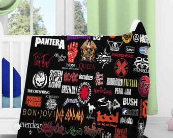 Rock Band Blanket, Soft Fleece Throw for Music Lovers, Rock n Roll Decor, Cozy Band Logo Blanket, Music Gift for Him Her, Fireplace Blanket