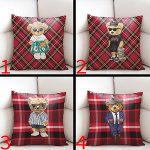 Funda de almohada con osito de peluche, funda de almohada con icono, funda de almohada decorativa, almohada colorida, funda de almohada decorativa, almohada navideña, fundas de almohada con ositos adorables