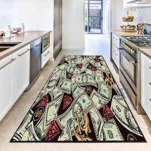Colorful Abstract Runner Rug, Modern Dollars Hallway Kilim, Boho Art Carpet, Vibrant Patterned Floor Mat for Home Decor, Washable Rug