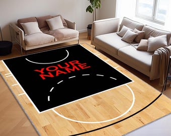Basketball Court Rug, Personalized Name Rug, Nursery Rug, Teen Room Carpet, Housewarming Gift, Washable Rug, Christmas Gift, Basket Hoop Rug