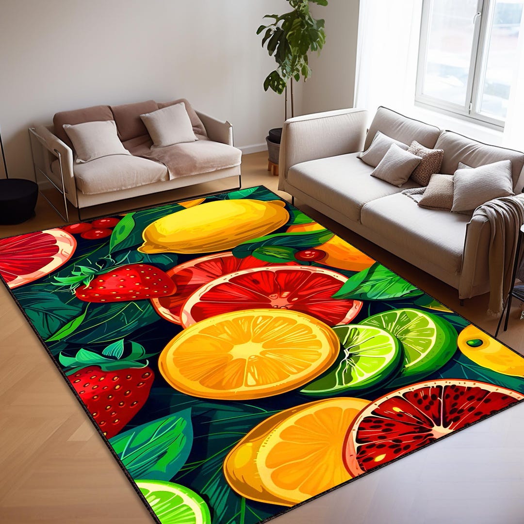 Vivid Tropical Fruit Rug, Citrus Strawberry Design Carpet, Modern Home ...