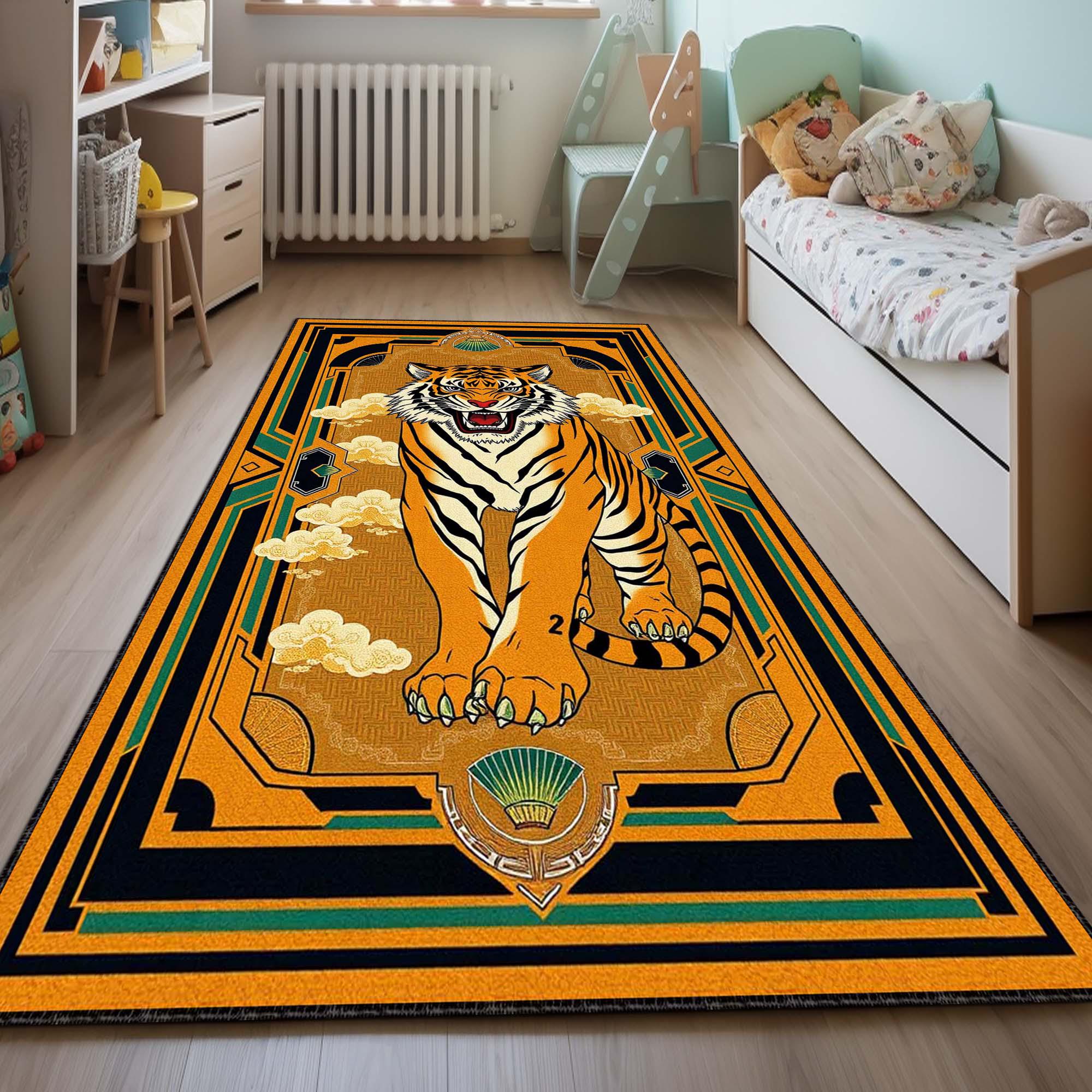 Tibetan Tiger Rug Mサイズ Tibetan Tiger Rug, Bold Art Deco Area Carpet, Japanese Style Tiger