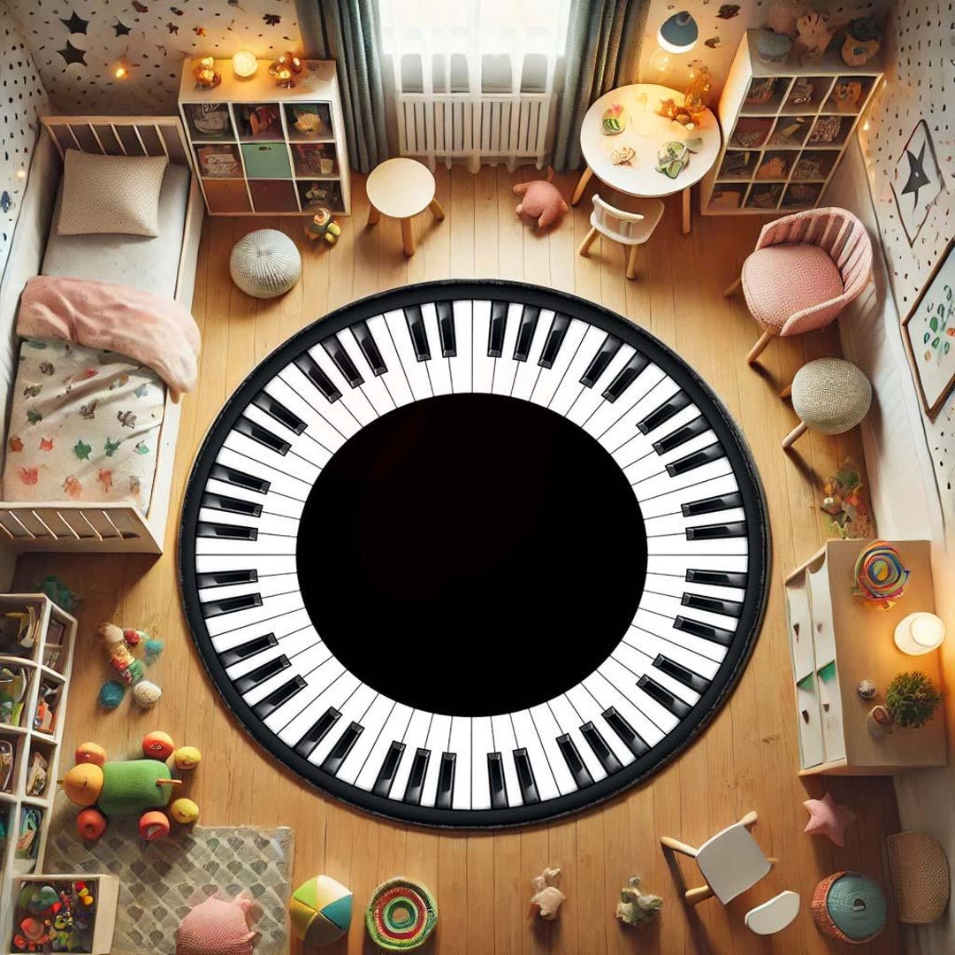 Circle Music Rug Round Piano Rug, Music Themed Area Rug With Black and White Keys ...