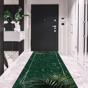 Palm Leaf Rug, Lush Greenery Hallway Carpet, Nature-Inspired Botanical Mat, Jungle Theme Home Decor, Kitchen Washable Rug, Green Area Rug