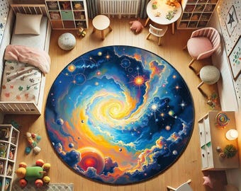 Alfombra redonda Galaxy, alfombra espacial cósmica, diseño de estrella nebulosa, decoración astronómica, alfombra del universo colorido, alfombra para sala de juegos, alfombra de arte moderno, regalo de Navidad