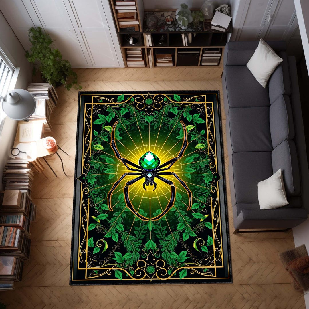 Spider Art Deco Rug, Mysterious Web Pattern Area Carpet, Floral ...