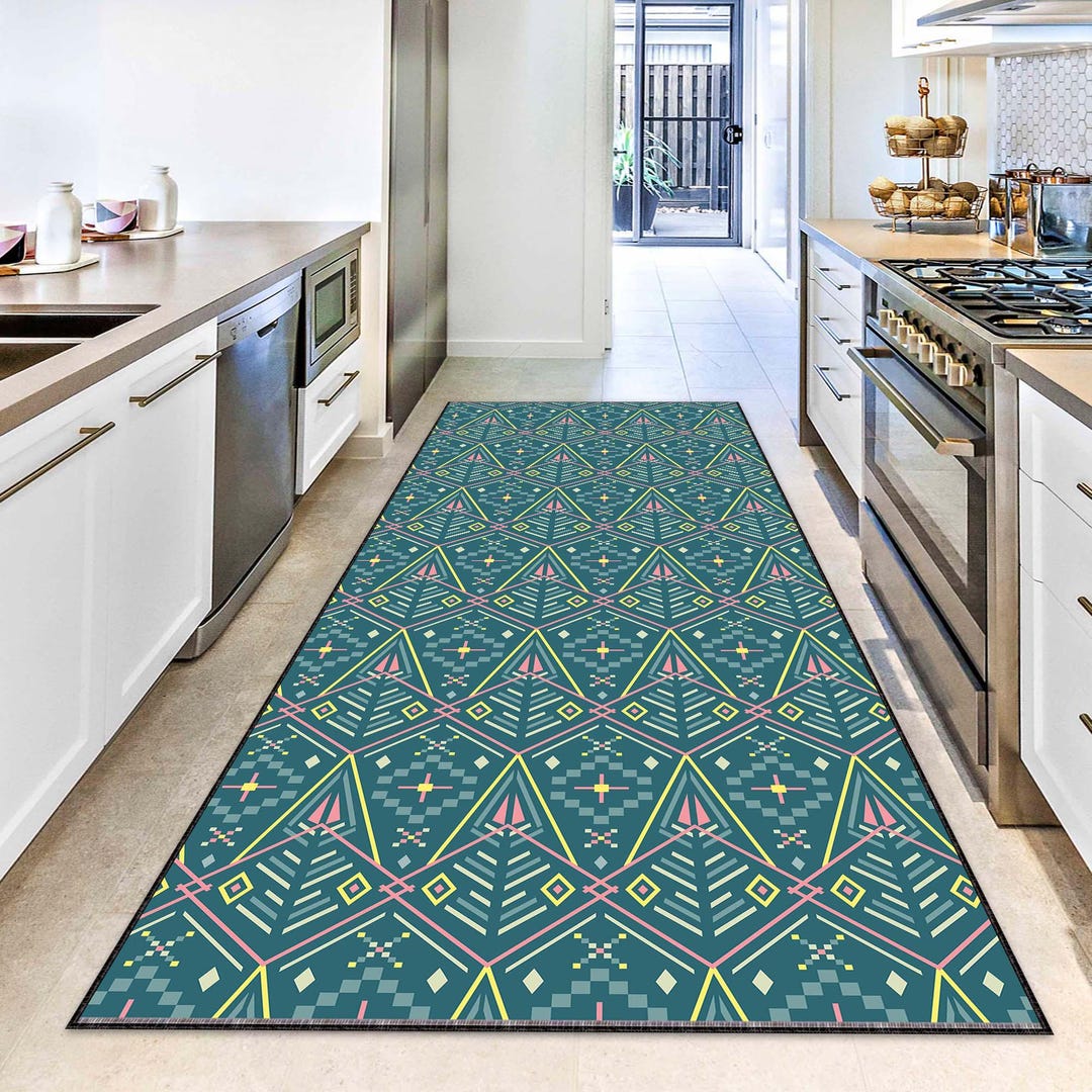 Boho Tribal Runner Rug, Geometric Aztec Hallway Carpet, Colorful ...