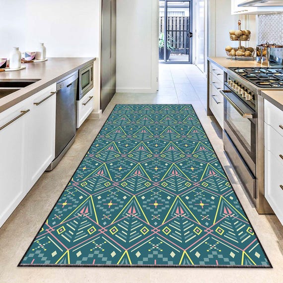 Boho Tribal Runner Rug, Geometric Azt...
