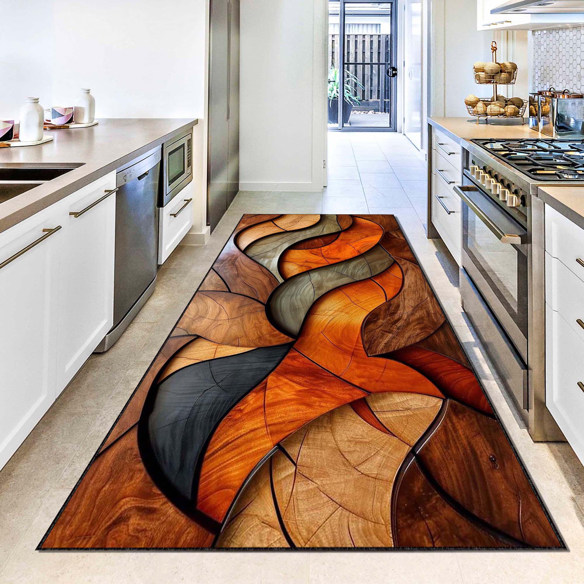 Wood Leaf Runner Rug, Nature Inspired Hallway Carpet, Rustic