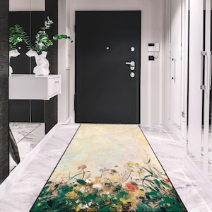 Green Grass And Leaf Hallway Runner Rug, Nature-Inspired Carpet, Botanical Non-Slip Rug, Kitchen Washable Rug, Eco-Friendly Home Decor
