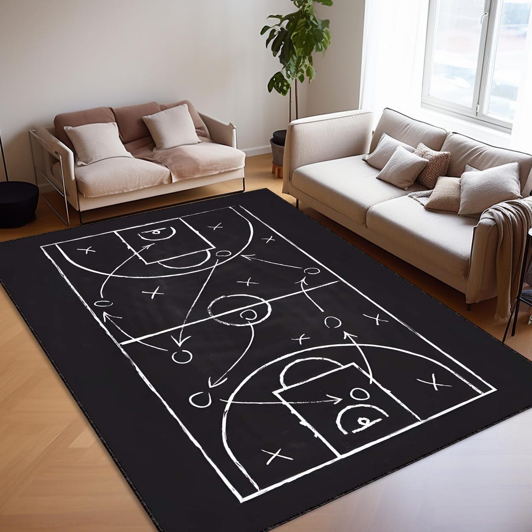 Basketball Tactic Court Rug, Personalized Name Rug, NBA Tactical Rug ...