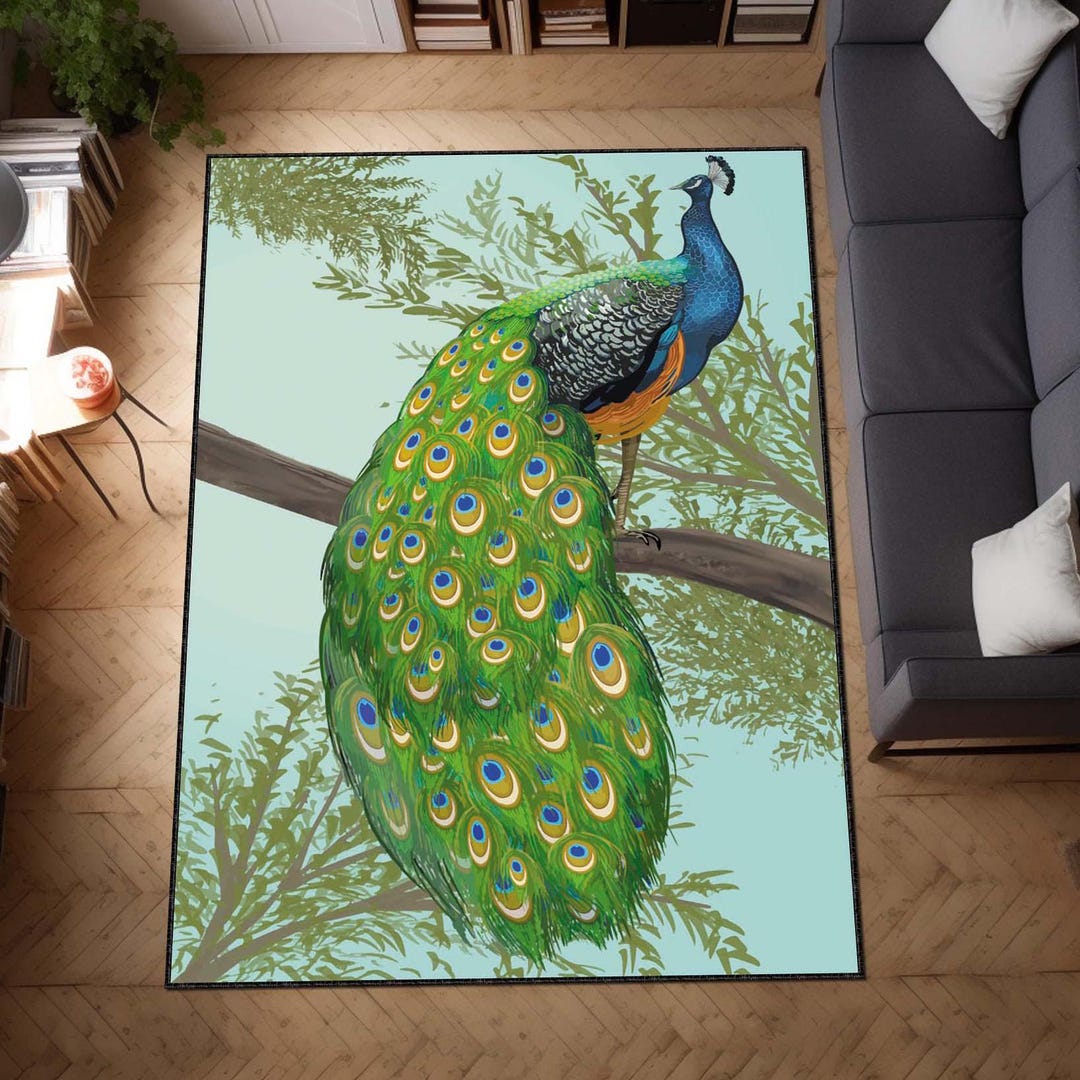 Vintage Rug, Peacock Rug, Green Rug, Luxury Decor Rug, Flat Rug, Floor ...