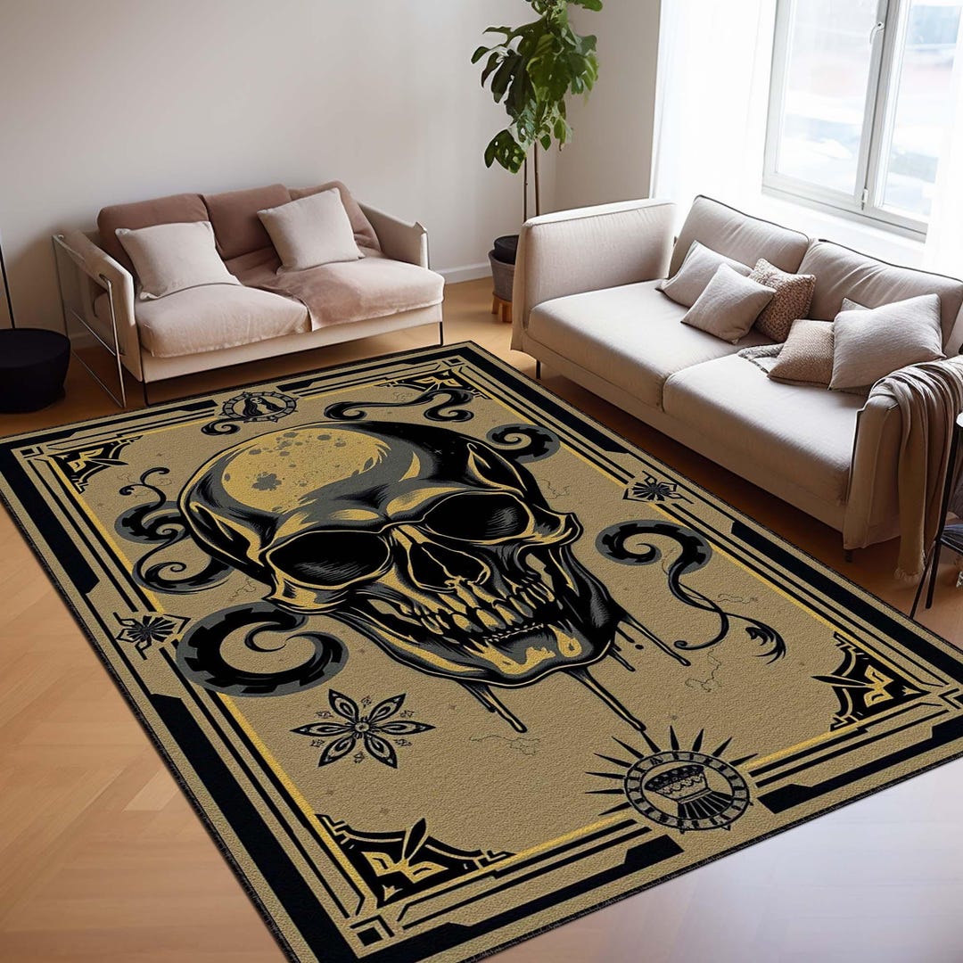Hok Rug Skeleton Pattern Gothic Skull Art Deco Rug, Dark Skeleton Pattern Area Carpet, Macabre ...