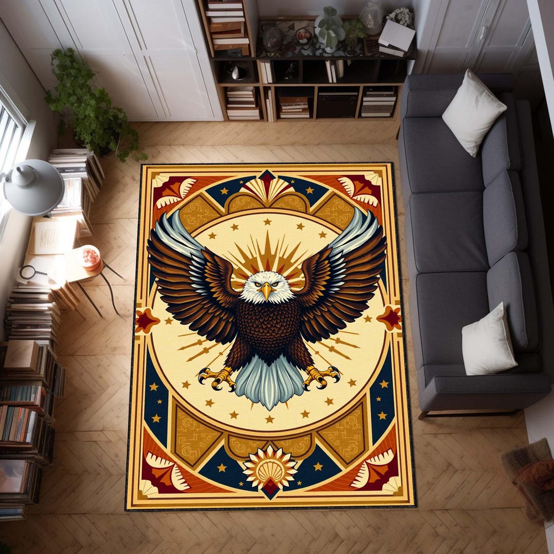Eagle Rug, Bald Eagle Area Carpet, Art Deco Bird Rug, Patriotic ...