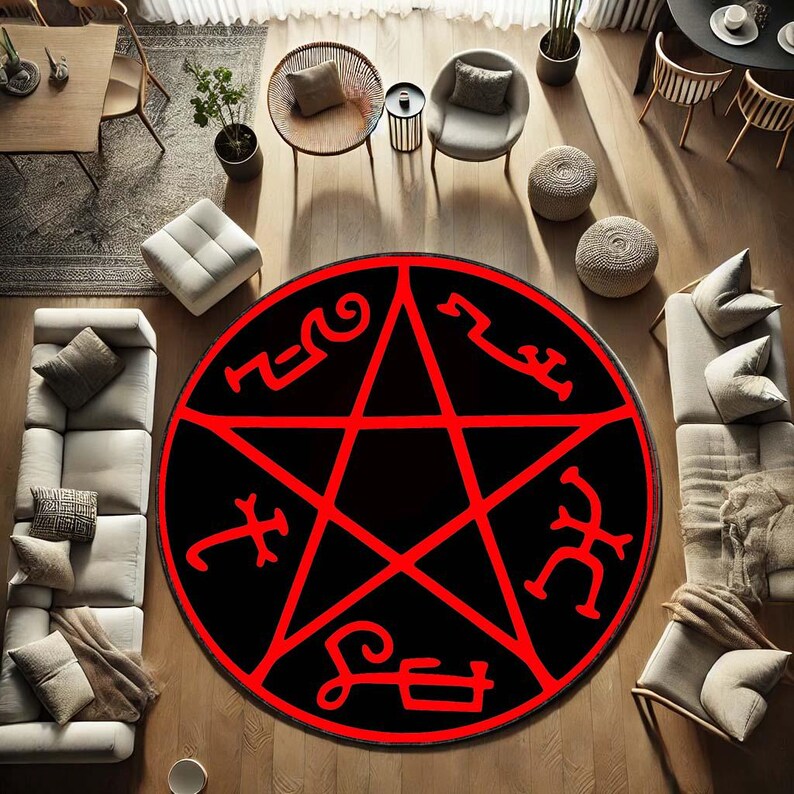 Wicca Rugs Occult Pentagram Round Rug, Red Black Witchcraft Carpet, Gothic Area ...