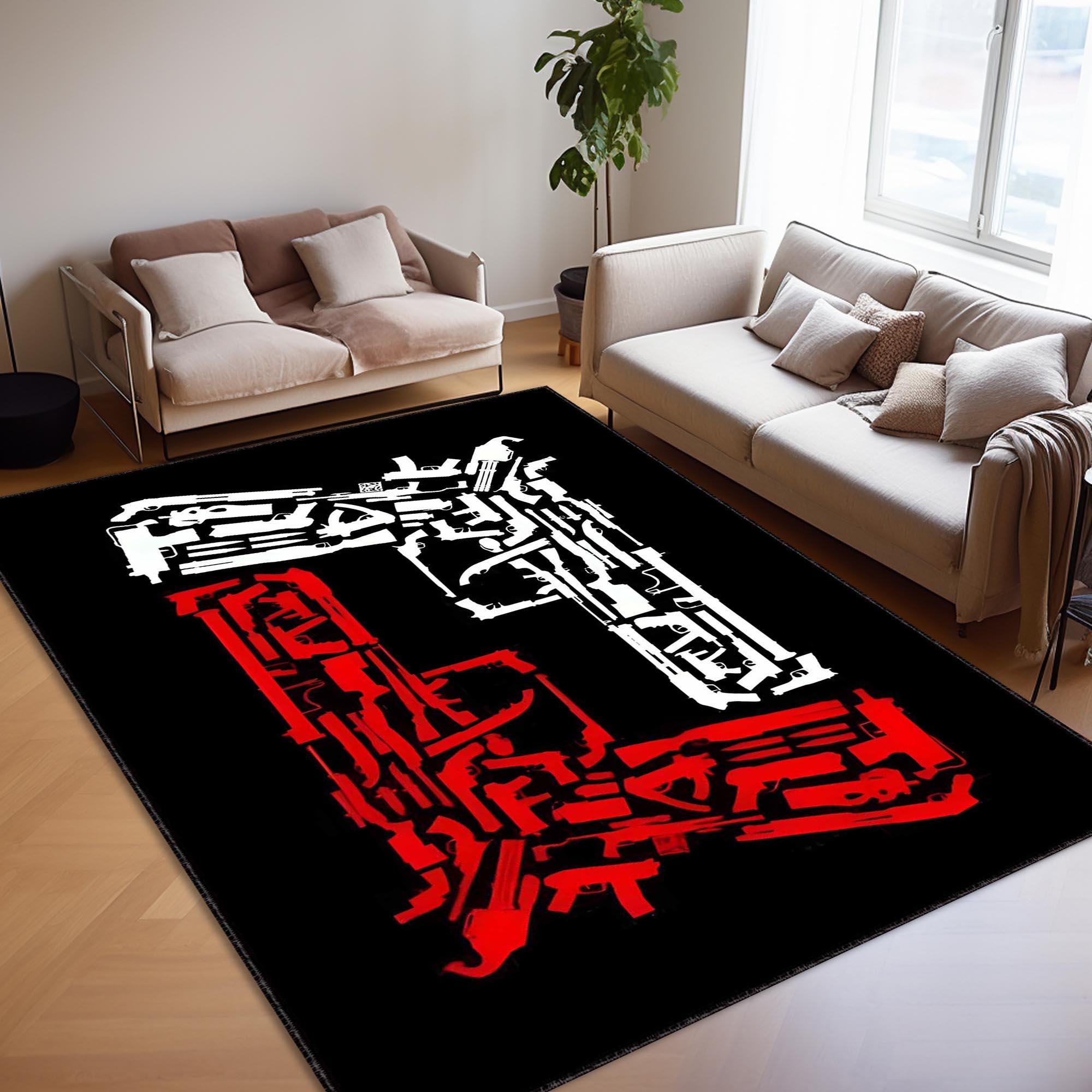 Gun Welcome Rug Guns Rug, Dark Area Rug, Man Cave Carpet, Housewarming Gift, Custom ...