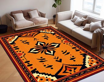 African Boho Area Rug, Tribal Ethnic Pattern Floor Mat, Colorful Woven Carpet for Living Room Decor, Vibrant Cultural Accent Rug, Office Rug