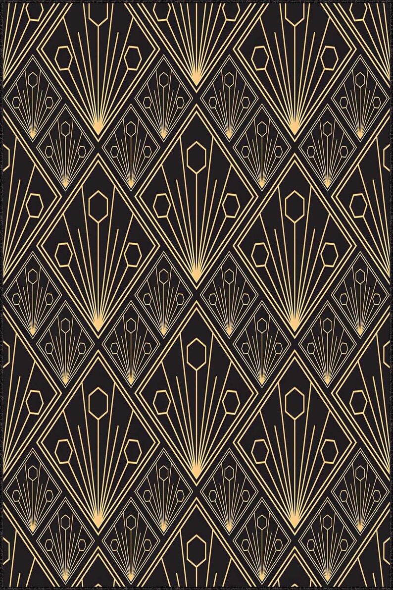 Mid-Century Rug, Black Area Rug, Popular Pick Carpet, Housewarming Gift, Custom Gift, Washable Rug, Christmas Gift, Gold Colorful Rug
