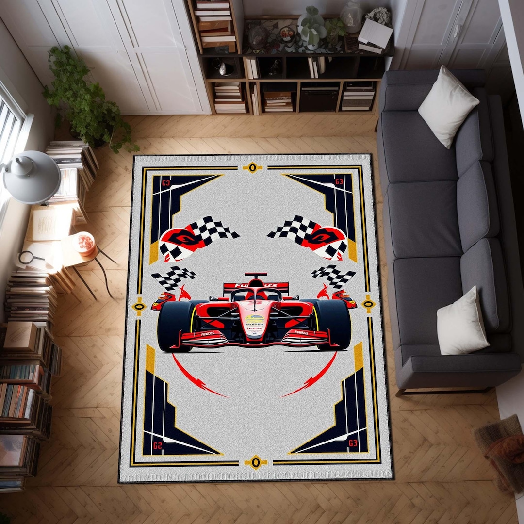Ford Racing Rug F1 Racing Area Rug, Race Car Bedroom Rug, Checkered Flag Carpet, Boys ...