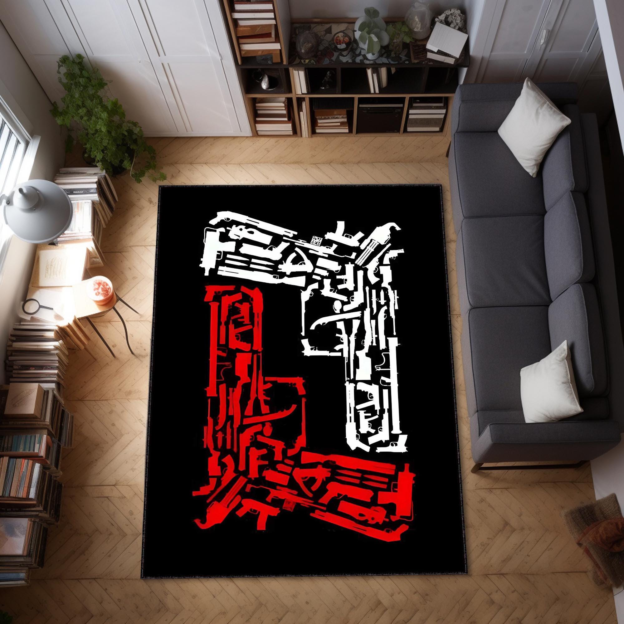 Gun Welcome Rug Guns Rug, Dark Area Rug, Man Cave Carpet, Housewarming Gift, Custom ...