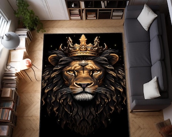 Lion Rug, Area Rug, African Lion Carpet, Housewarming Gift, Custom Gift, Collage Gift, Luxury Rug, Washable Rug, Christmas Gift, Popular Rug