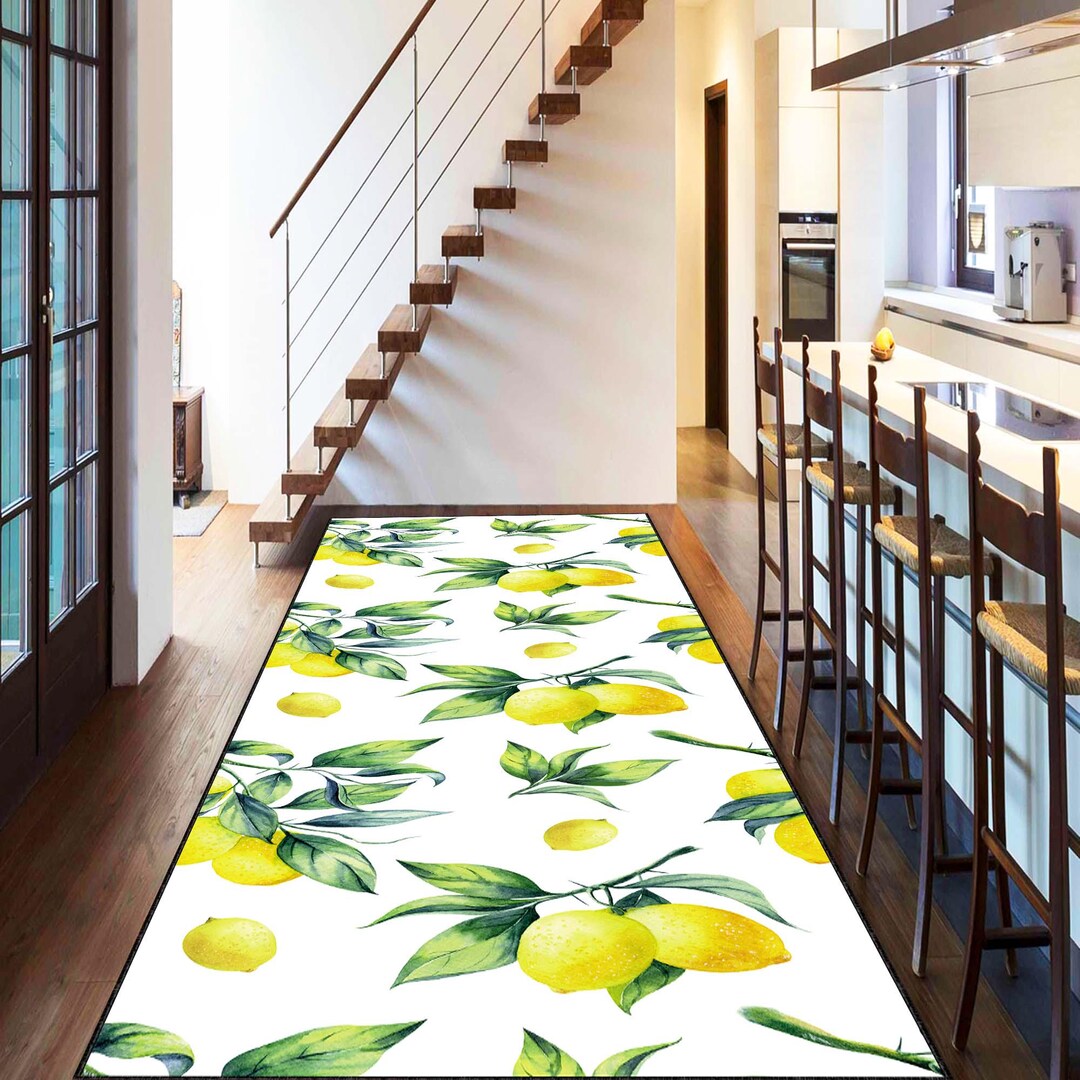 Lemon Runner Rug, Chevron Black and White Carpet, Yellow Lemon Rug ...