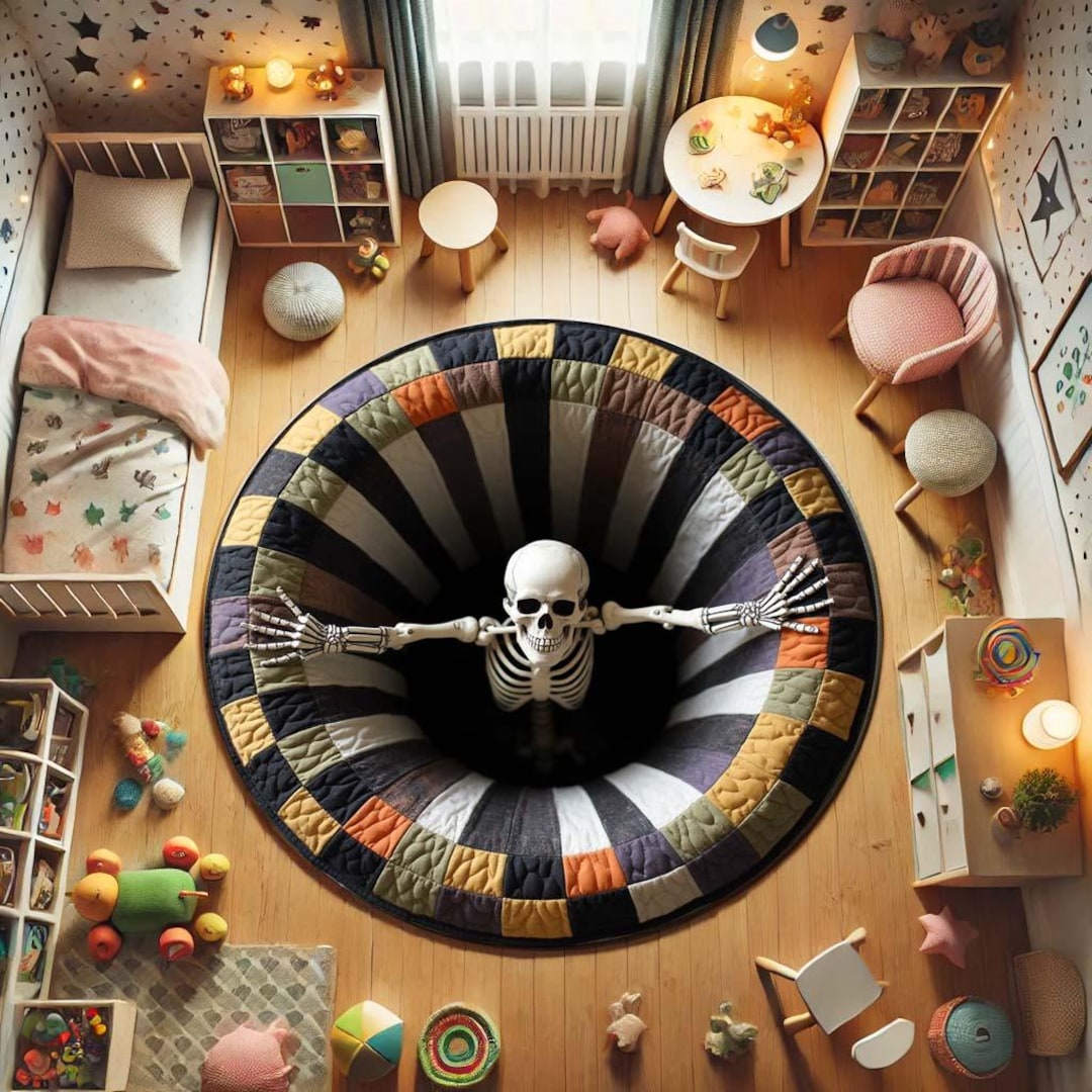 Skeleton Abyss Rug Halloween 3D Skeleton Illusion Round Rug, Spooky Optical Floor Carpet ...