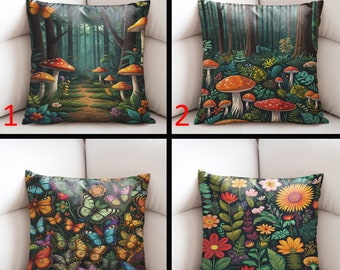 Butterfly Pillow Case, Mushroom Pillow Cover, Sham Pillowcase, Floral Pillowcase, Throw Pillow Case, Custom Pillow Cover, Flowers Pillowcase