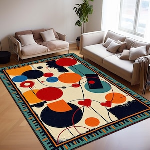 Modern Geometric Kandinsky Area Rug, Abstract Pattern Carpet, Colorful Decorative Office Rug, Minimalist Rug, Large Rug for Living Room Rug