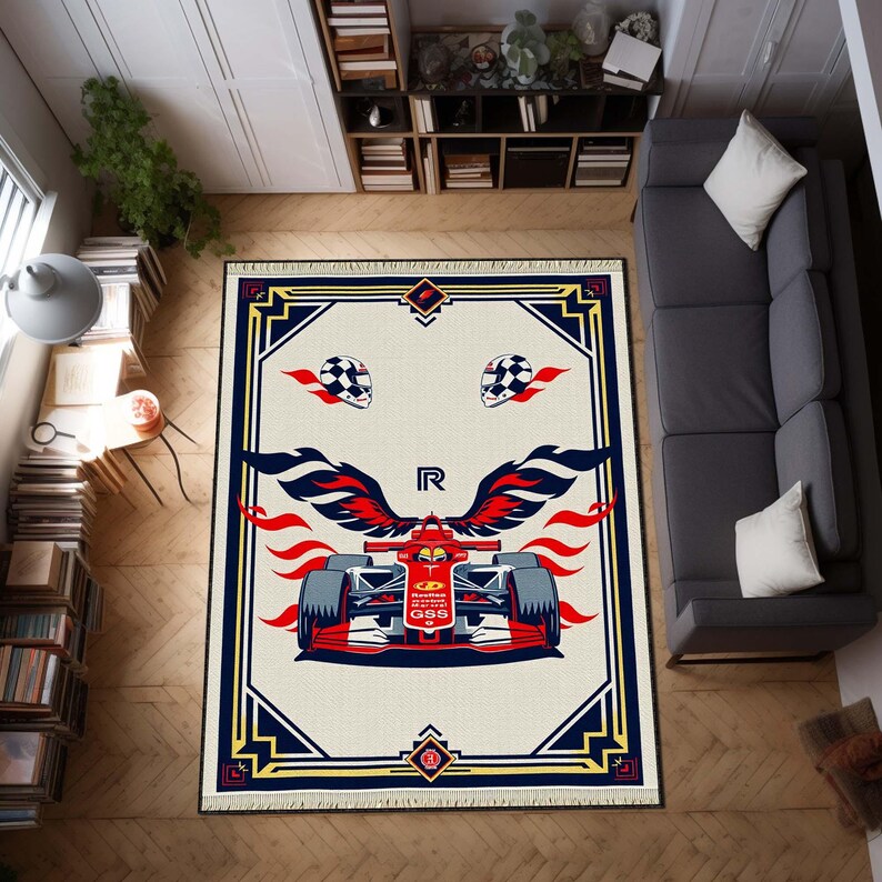 Ford Racing Rug F1 Racing Area Rug, Race Car Bedroom Rug, Checkered Flag Carpet, Boys ...