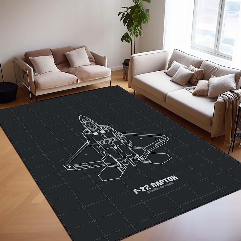 F-22 Raptor Jet Rug, Fighter Plane Themed Area Carpet, Military ...