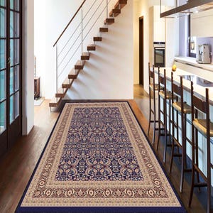 Runner Kilim Rug, Traditional Blue Persian Rug, Vintage Style Carpet, Turkish Kilim Runner for Living Room, Durable Oriental Hallway Decor