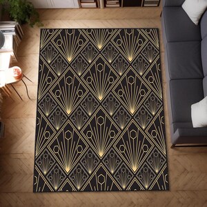 Mid-Century Rug, Black Area Rug, Popular Pick Carpet, Housewarming Gift, Custom Gift, Washable Rug, Christmas Gift, Gold Colorful Rug