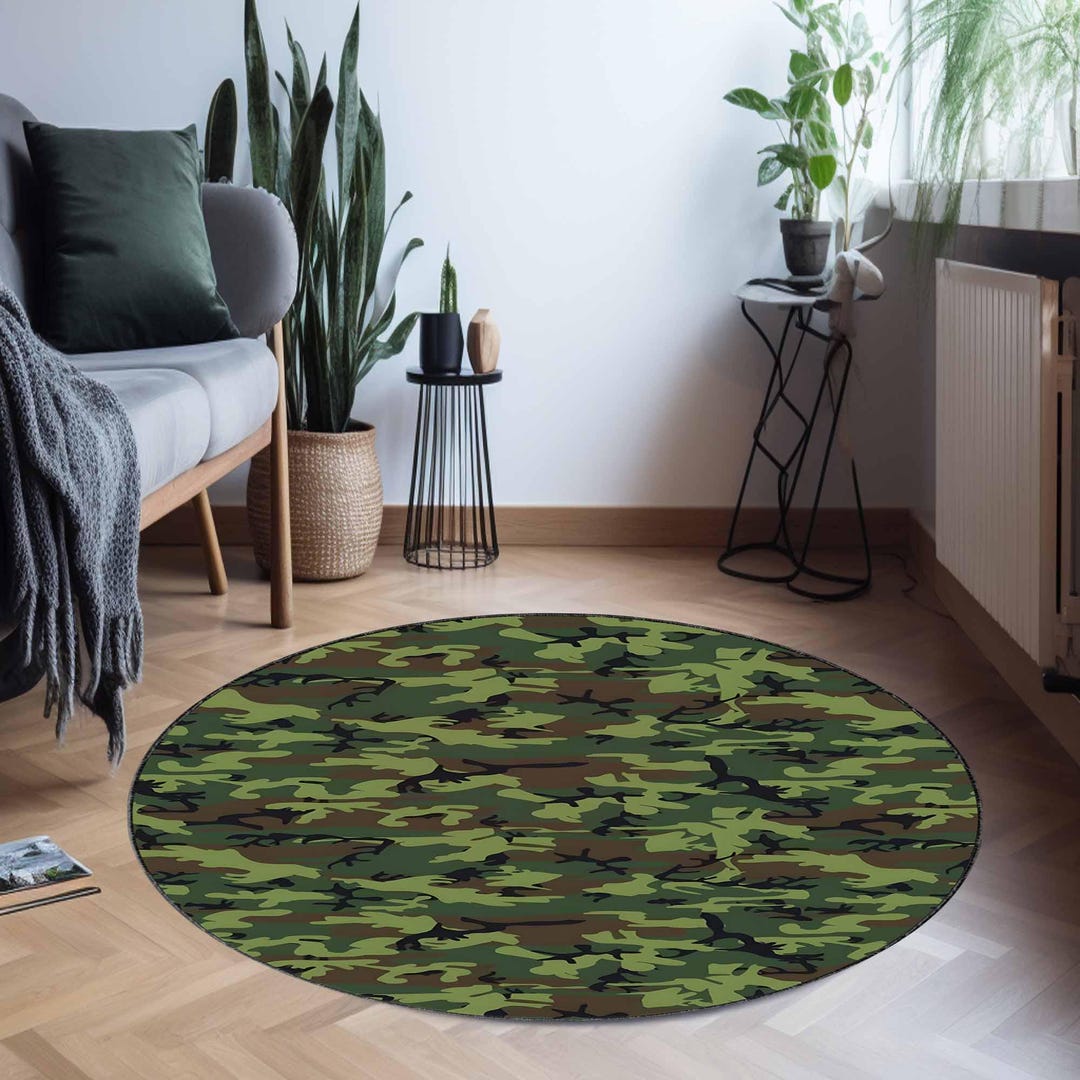 Round Rug Army Camouflage Round Rug, Circle Rug, Company Logo Carpet, Housewarming ...