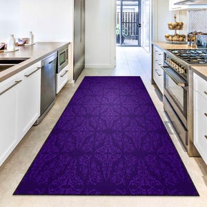 Tapis géométrique violet abstrait, tapis de couloir moderne, carpette vintage, décoration d'intérieur contemporaine, tapis de cuisine lavable, tapis d'entrée élégant