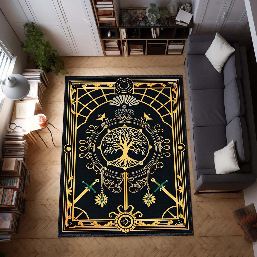 LOTR Tree of Life Art Deco Rug, Elvish Fantasy Area Carpet, Mystical ...