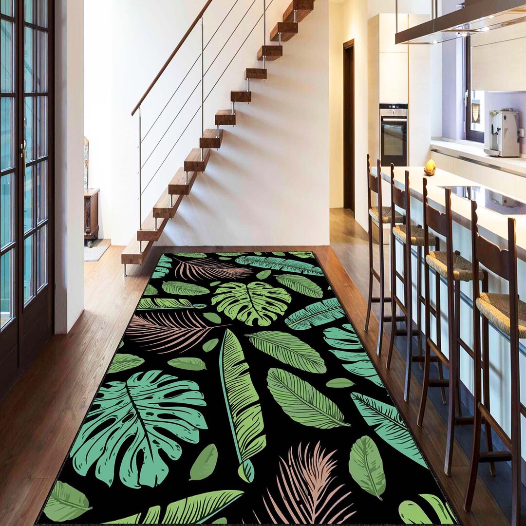 Forest Leaf Rug, Lush Greenery Hallway Carpet, Nature-inspired