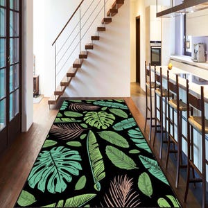 Forest Leaf Rug, Lush Greenery Hallway Carpet, Nature-Inspired Botanical Mat, Jungle Theme Home Decor, Kitchen Washable Rug, Green Area Rug