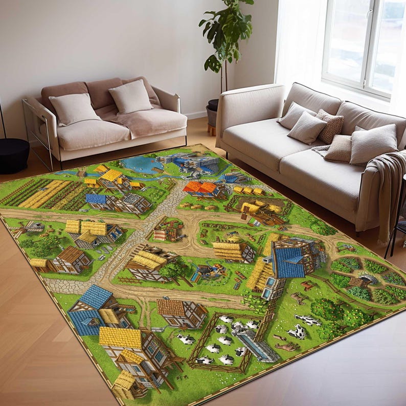Rpg Rug Medieval Village Map Illustration, Fantasy Farm Town Rug, Printable ...