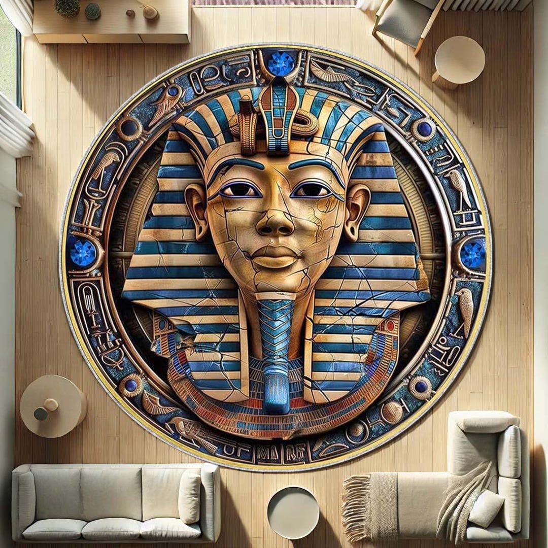 Ancient Egyptian Pharaoh Round Rug, King Tutankhamun Inspired Carpet ...