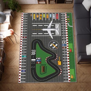 Airport Game Rug, Airport Play Rug, Kids Airplane Runway Carpet, Car Parking Playmat, Fun City Road Mat for Toddlers, Educational Rug Carpet