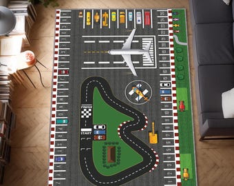 Airport Game Rug, Airport Play Rug, Kids Airplane Runway Carpet, Car Parking Playmat, Fun City Road Mat for Toddlers, Educational Rug Carpet