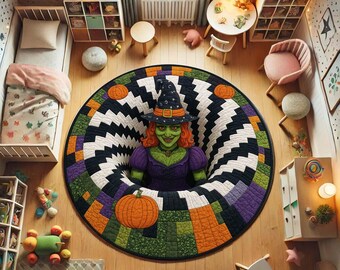 Alfombra de bruja de Halloween, alfombra redonda de calabaza, decoración espeluznante, alfombra para casa embrujada, kilim gótico de bruja, alfombra de temporada festiva, regalo de Navidad de miércoles