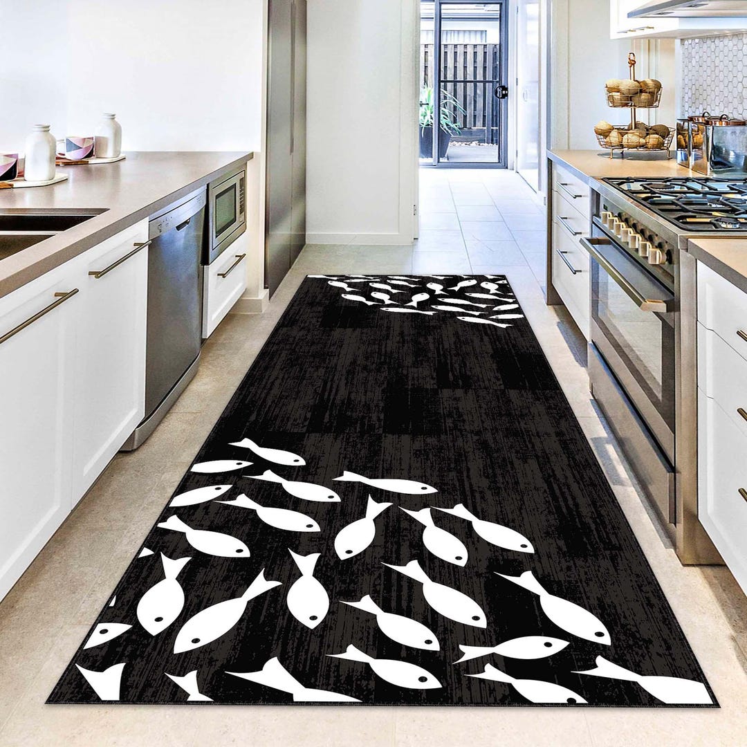 Fish Pattern Hallway Runner Rug, Ocean-themed Carpet, Coastal ...