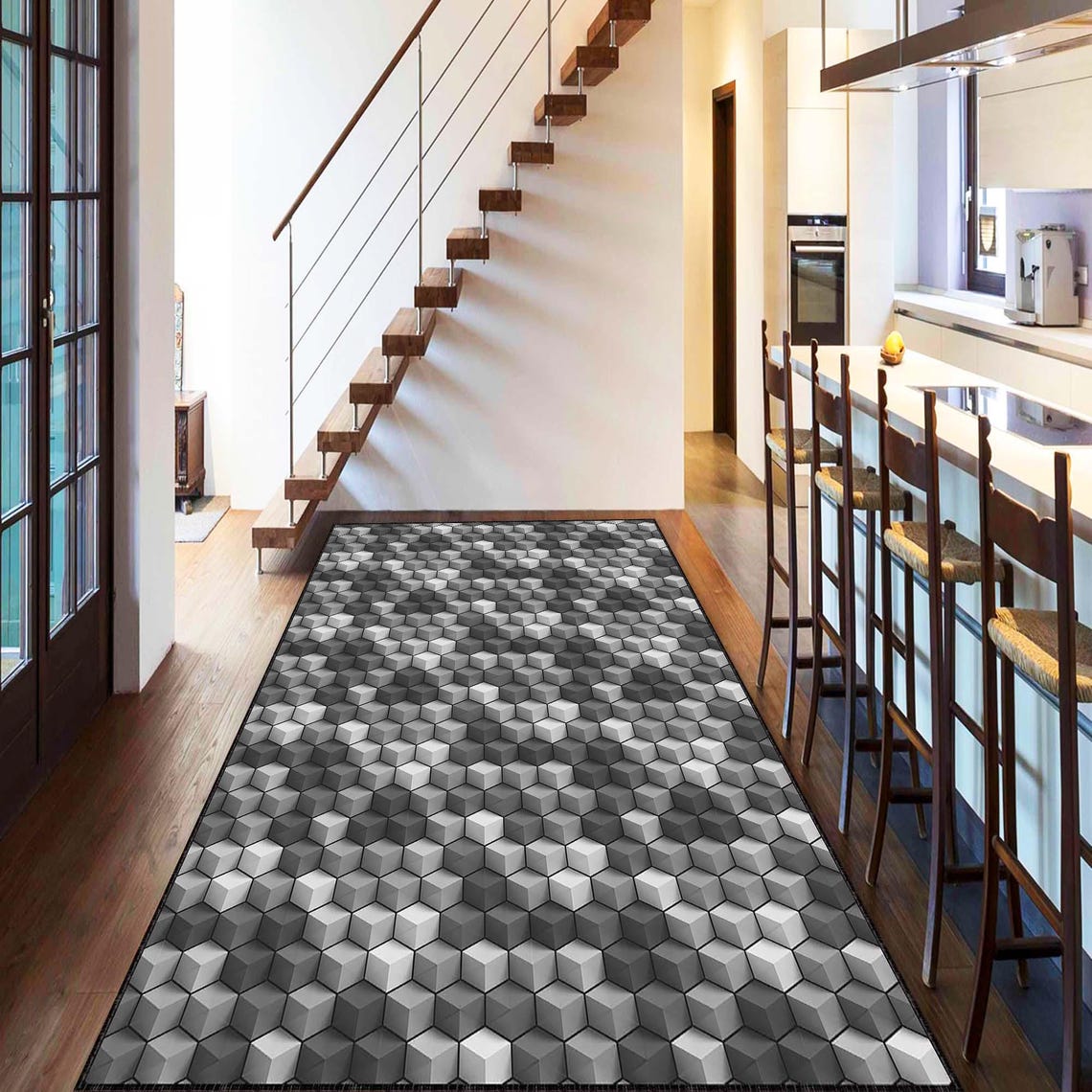 3D Cube Rug, Geometric Optical Illusion Carpet, Modern Abstract Design ...