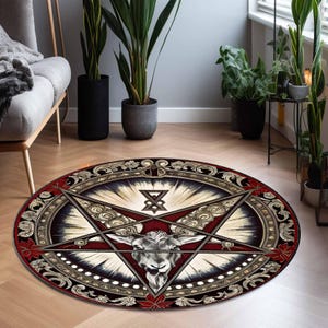 Pentagram Round Rug, Circle Rug, Satan Carpet, Housewarming Gift, Gothic Gift, Satanic Gift, Baphomet Rug, Ritual Rug, Bar Rug, Goat Rug